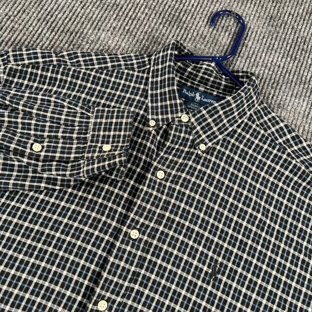 Ralph Lauren Shirt Mens Large Black Blue Plaid Long Sleeve Button Down Blake Fit
